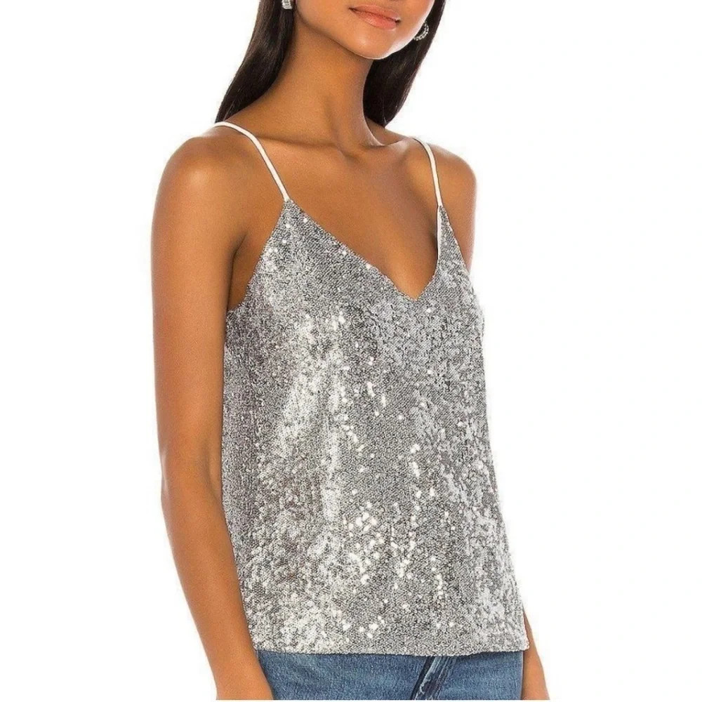 David Lerner Sequin Silver Camisole Top